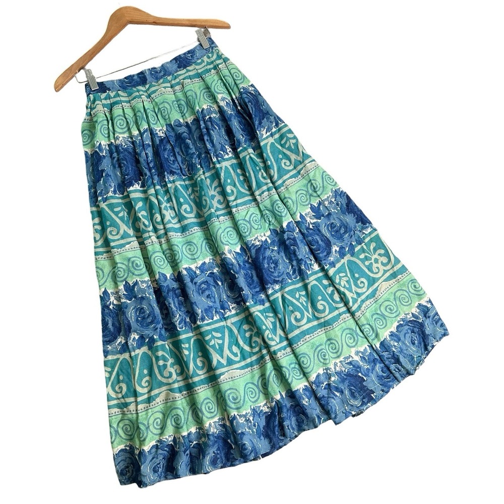 VTG Ashley Brooke Modest Skirt Size 10 Green Flowy Broomstick BOHO Festival FLAW